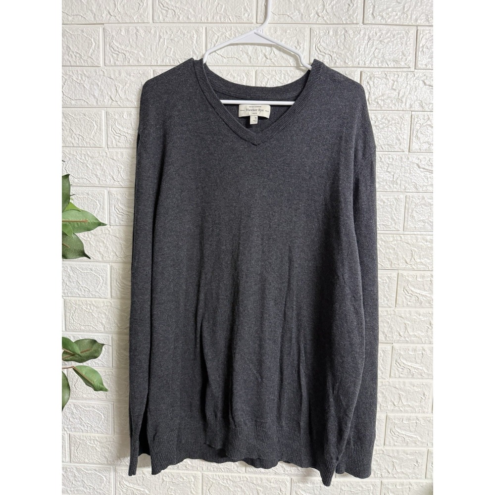 Hawker Rye Men XL Charcoal Gray Cotton Cashmere VNeck Pullover Sweater SYC6-5461